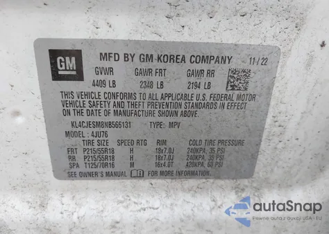 2022 Buick Encore Awd Preferred из США, поврежденный, VIN KL4CJESM8NB566131